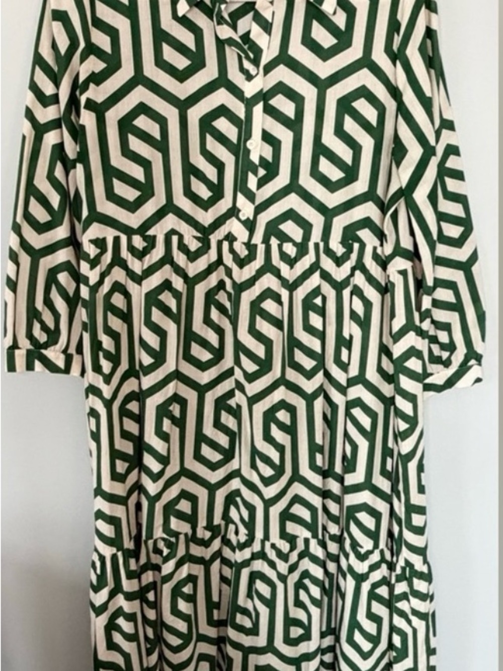 Zara Green & Cream Geometric Print Maxi Dress - Picture 2 of 3